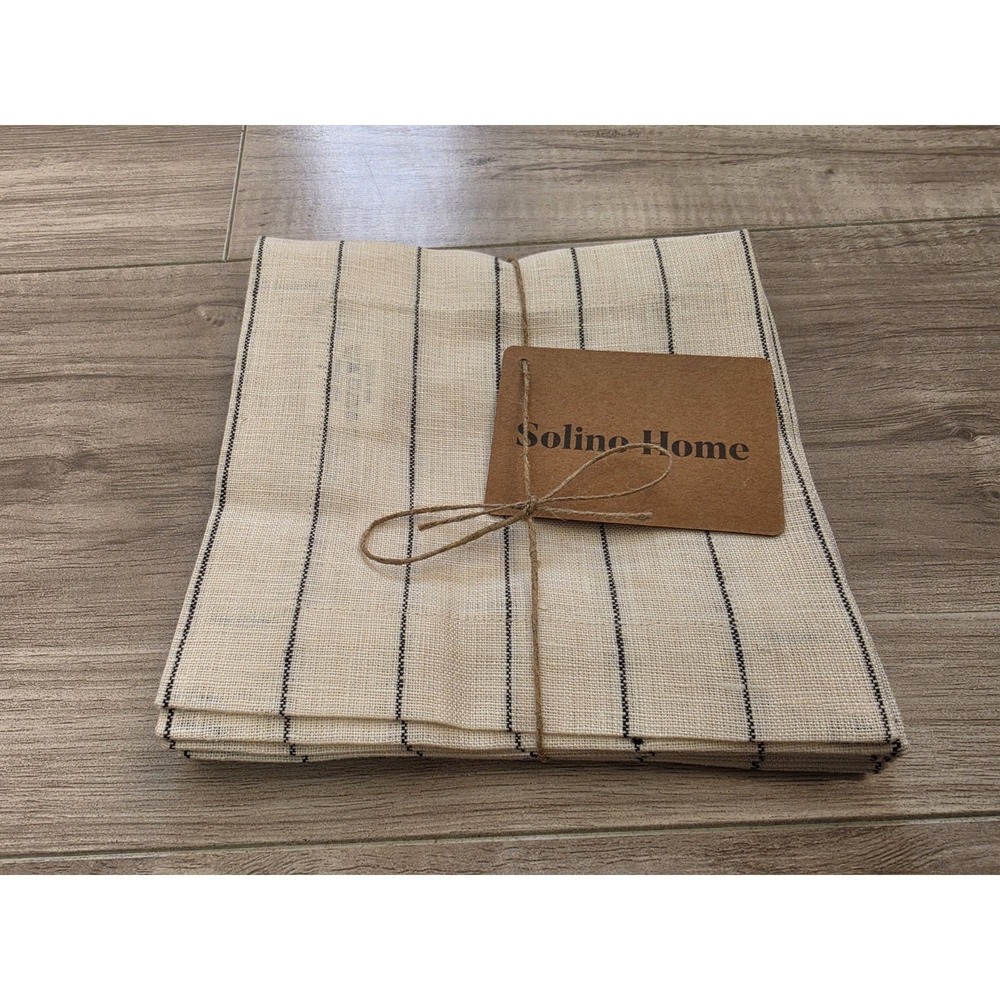 Solino Home Cotton Cocktail Napkins Cloth 6 x 6 Ivory Black Pack Of 12